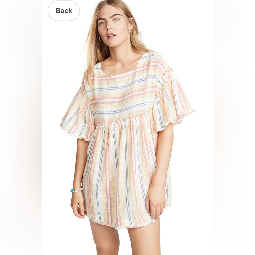 Free People Women's Summer Nights Pastel Stripe Tunic Top Dress w/ Pockets Small